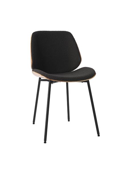 Dřevěné židle s bouclé čalouněnými sedacími částmi Tamara, 2 ks, Černá, světlé dřevo, Š 47 cm, H 60 cm