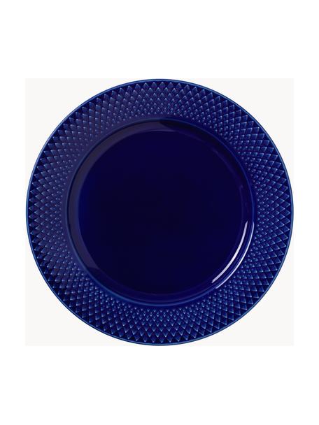 Plato postre de porcelana Rhombe, 4 uds., Porcelana, Azul oscuro, Ø 23 cm