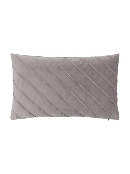 Fluwelen kussenhoes Leyla in lichtgrijs met structuurpatroon, Fluweel (100% polyester), Grijs, B 30 x L 50 cm