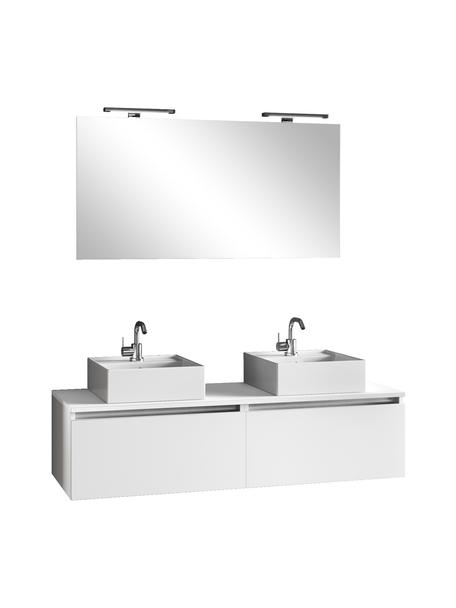 Set lavabo doble Perth, 7 pzas., Lámpara: aluminio, Espejo: vidrio, Parte trasera: plástico ABS, Blanco, Set de diferentes tamaños
