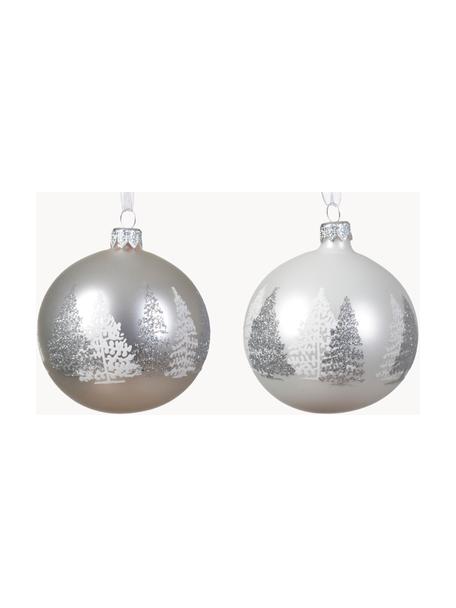 Kerstballen Christmas Tree, set van 6, Glas, Zilverkleurig, wit, Ø 8 cm