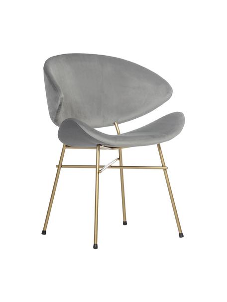 Silla tapizada en terciopelo Cheri, tapizado hidrófugo, Tapizado: 100% poliéster (tercipelo, Asiento: tablero de madera contrac, Estructura: acero con pintura en polv, Terciopelo gris claro, latón, An 57 x F 55 cm