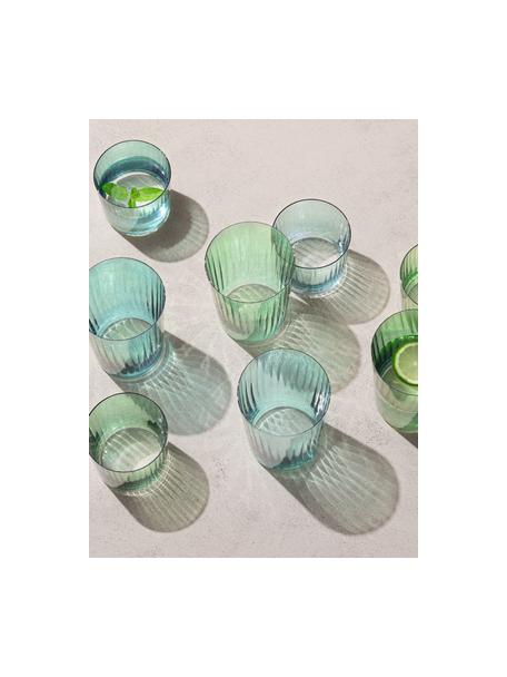 Vasos de colores con relieve de vidrio soplado artesanalmente Gemas, 4 uds., Vidrio soplado artesanalmente, Verde, Ø 8 x Al 7 cm