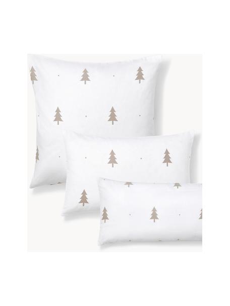 Flanell-Kopfkissenbezug X-mas Tree mit weihnachtlichem Motiv, Webart: Flanell, Weiss, Beige, B 65 x L 65 cm