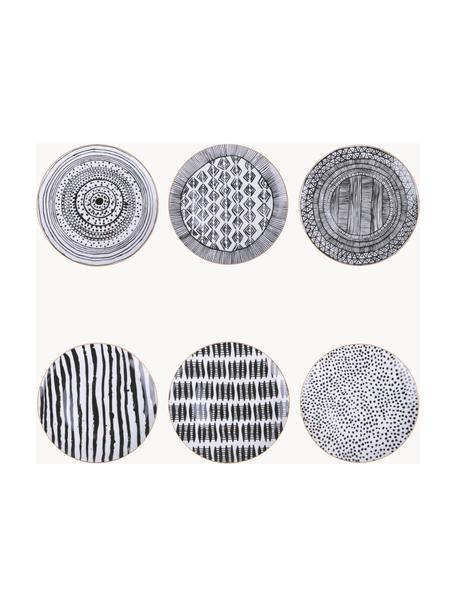 Porseleinen ontbijtborden Fruit Plates, 6-delig, Porselein, Wit, zwart, Ø 19 cm