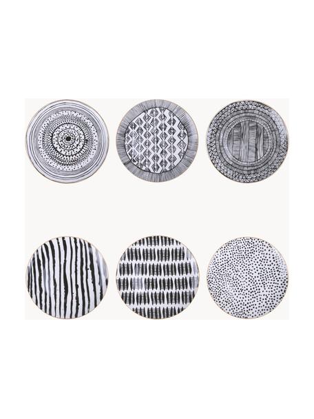 Set de platos postre de porcelana Fruit Plates, 6 uds., Porcelana, Blanco, negro, Ø 19 cm