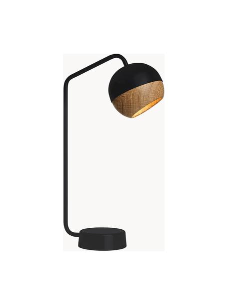 Lámpara de mesa LED Ray, Cable: cubierto en tela, Negro, madera de roble, An 12 x Al 40 cm