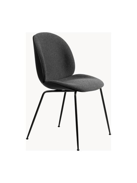 Gestoffeerde stoel Beetle met zitvlak, Bekleding: 100% polyester, Zitvlak: kunststof, Poten: gecoat staal, Geweven stof antraciet, zwart mat, B 56 x H 58 cm