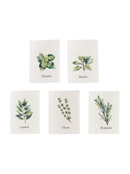 Súprava čajových bavlnených utierok Aroma s motívom, 5 dielov, Bavlna, Šedobiela, zelená, D 70 x Š 50 cm