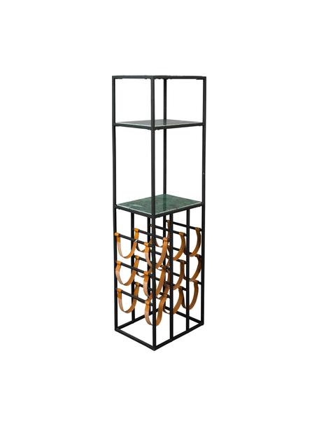 Marmeren wijnrek Mil voor 9 flessen, Frame: gepoedercoat metaal, Plateaus: marmer, Zwart, groen, gemarmerd, B 36 x H 126 cm