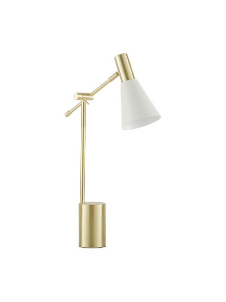 Lampada da scrivania grande in metallo Sia, Paralume: Metallo verniciato a polv, Base della lampada: Metallo ottonato, Bianco, ottonato, Ø 13 x Alt. 63 cm