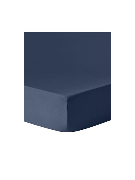 Lenzuolo con angoli topper in raso di cotone Comfort, Blu scuro, Larg. 90 x Lung. 200 cm, alt. 15 cm