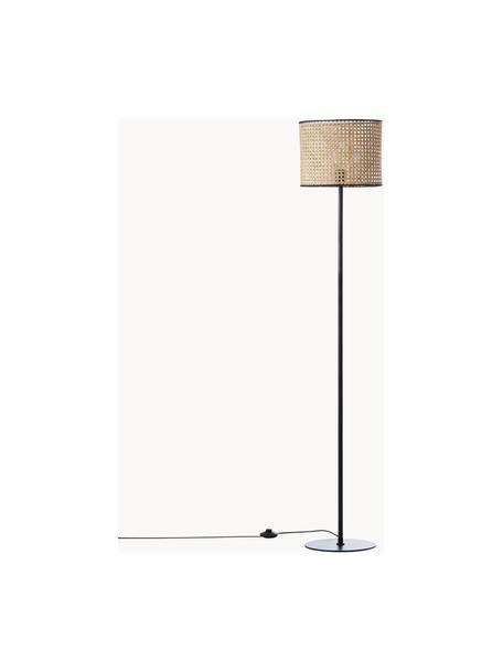 Lampa podłogowa z rattanowym kloszem  Wiley, Jasny brązowy, czarny, W 154 cm