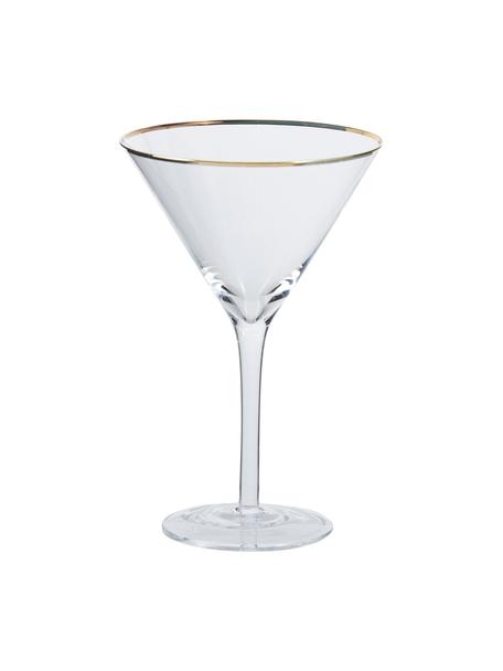 Copas martini Chloe, 4 uds., Vidrio, Transparente con borde dorado, Ø 12 x Al 19 cm