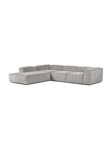 Sofá rinconera modular grande de pana Lennon, Tapizado: pana (92% poliéster, 8% p, Estructura: madera de pino maciza, ma, Patas: plástico, Pana gris, An 329 x Al 68 cm, chaise longue izquierda