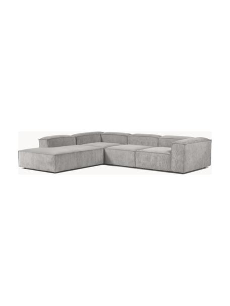 Modulares XL-Ecksofa Lennon aus Cord, Bezug: Cord (92 % Polyester, 8 %, Gestell: Massives Kiefernholz FSC-, Füße: Kunststoff, Cord Hellgrau, B 329 x T 269 cm, Eckteil links