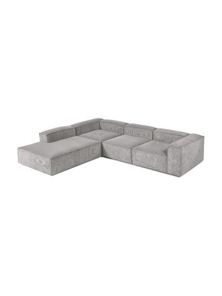 Modulares XL-Ecksofa Lennon aus Cord, Bezug: Cord (92 % Polyester, 8 %, Gestell: Massives Kiefernholz FSC-, Füße: Kunststoff, Cord Hellgrau, B 329 x T 269 cm, Eckteil links