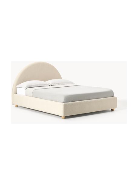 Cama tapizada en tejido bouclé Ebba, con espacio de almacenamiento, Funda: borreguillo (100% poliést, Patas: metal con pintura en polv, Patas: madera de pino macizo Est, Borreguillo beige claro, An 200 x L 200 cm