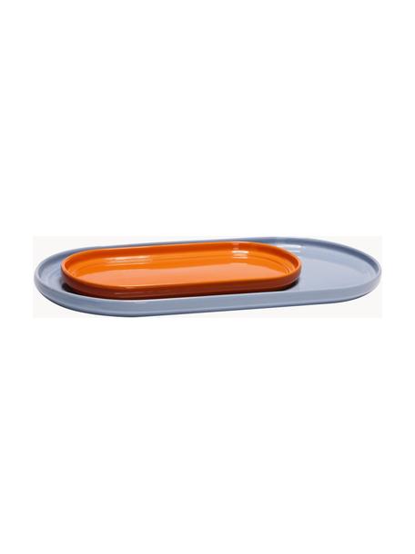 Handgefertigte Servierplatten Amare, 2er-Set, Steinpulver, Hellblau, Orange, Set mit verschiedenen Grössen