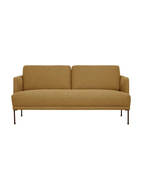 Divano 2 posti con piedini in metallo Fluente, Rivestimento: 100% poliestere 115.000 c, Struttura: legno di pino massiccio, , Piedini: metallo verniciato a polv, Tessuto giallo ocra, Larg. 166 x Prof. 85 cm