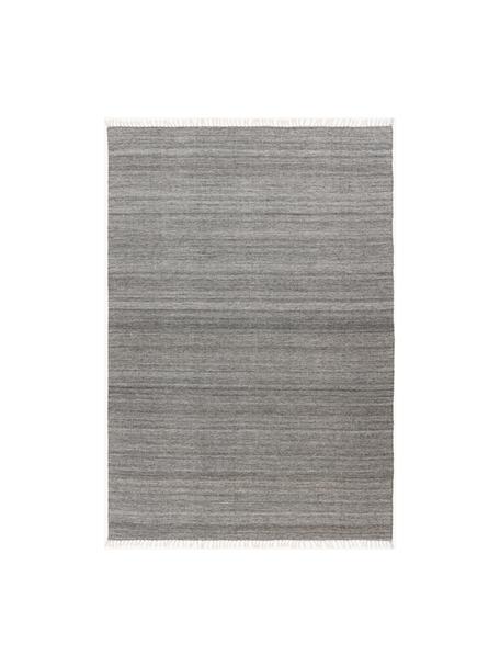 Tapis d'intérieur/d'extérieur tissé main avec franges Nador, 100 % polyéthylène, Gris foncé, larg. 80 x long. 150 cm (taille XS)