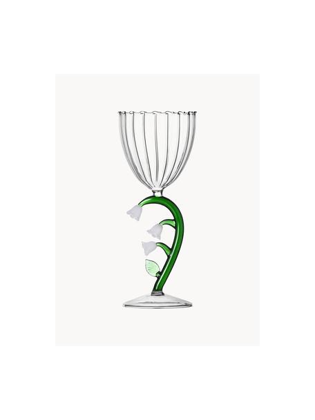 Handgefertigtes Weissweinglas Botanica, Borosilikatglas, Transparent, Grün, Weiss, Ø 9 x H 20 cm, 280 ml