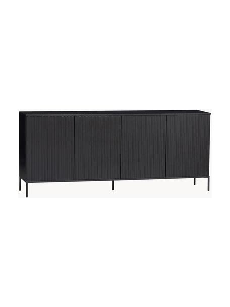 Credenza in legno di pino scanalato Avourio, Piedini: metallo rivestito Questo , Legno di pino laccato nero, Larg. 200 x Alt. 85 cm