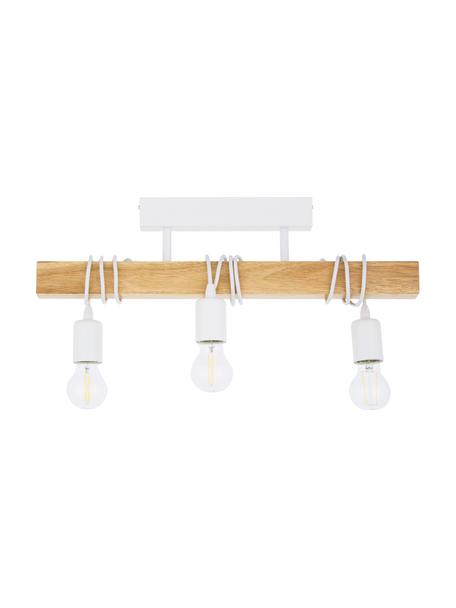 Plafondlamp Townshend van hout, Baldakijn: gelakt staal, Wit, houtkleurig, B 55 x H 27 cm