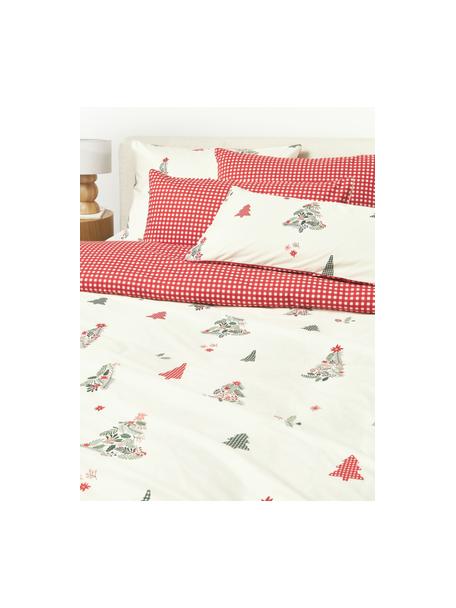 Funda nórdica de percal Pine, Blanco, rojo, verde, Cama 150/160 cm (240 x 220 cm)