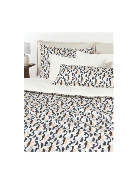 Housse de couette en satin de coton avec motif abstrait Cadence, Noir, blanc cassé, pêche, 260 x 240 cm