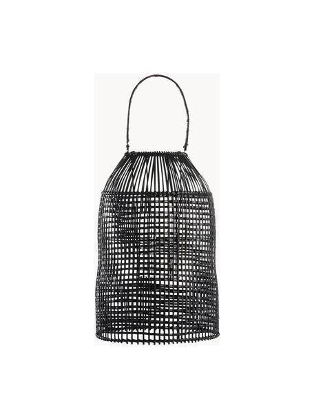 Farolillo artesanal de ratán Hazel, Estructura: ratán recubierto, Negro, Ø 30 x Al 45 cm