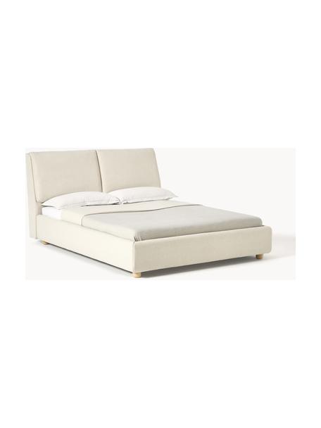 Gestoffeerd bed Laura, Bekleding: 100% polyester Met 115.00, Geweven stof lichtbeige, eikenhout, B 160 x L 200 cm