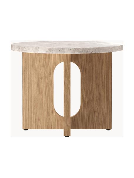 Mesa auxiliar Ibiza, tablero de arenisca, Tablero: arenisca, Estructura: madera de roble, Arenisca, madera de roble clara, Ø 50 x Al 39 cm