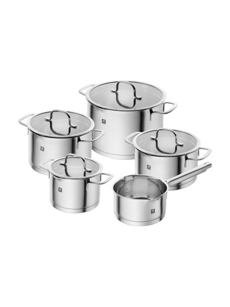 Pannenset TrueFlow van roestvrij staal, 5-delig, Deksel: glas, edelstaal, Zilverkleurig, Set met verschillende maten