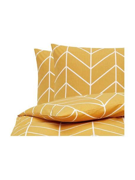 Bavlnená posteľná bielizeň s grafickým vzorom Mirja, Žltá, 200 x 200 cm + 2 vankúše 80 x 80 cm