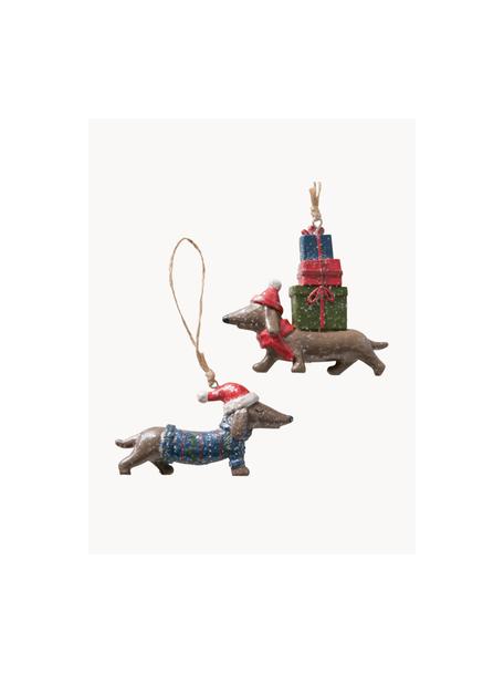 Set de adornos navideños Waldi, 2 uds., Plástico, Marrón, verde, rojo, An 10 x Al 9 cm