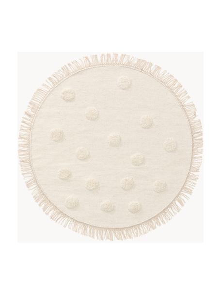 Ręcznie tkany dywan dziecięcy z wełny Carlson, 80% wełna, 20% bawełna

Włókna dywanów wełnianych mogą nieznacznie rozluźniać się w pierwszych tygodniach użytkowania, co ustępuje po pewnym czasie, Kremowobiały, Ø 120 cm (Rozmiar S)