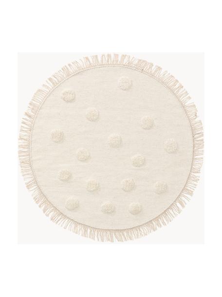 Tapis rond pour enfant en laine tissé à la main Carlson, 80 % laine, 20 % coton

Les tapis en laine peuvent perdre des fibres lors des premières semaines et des peluches peuvent se former, ce phénomène est naturel et diminue à mesure de votre usage et du temps, Blanc crème, Ø 120 cm (taille S)