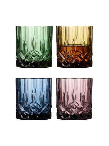 Vasos de whisky Sorrento, 4 uds., Vidrio, Ámbar, verde, azul, rosa, Ø 8 x Al 10 cm, 350 ml