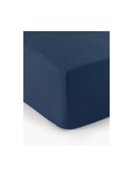Drap-housse en flanelle pour sommier tapissier Biba, Bleu foncé, larg. 90 x long. 200 cm, haut. 35 cm