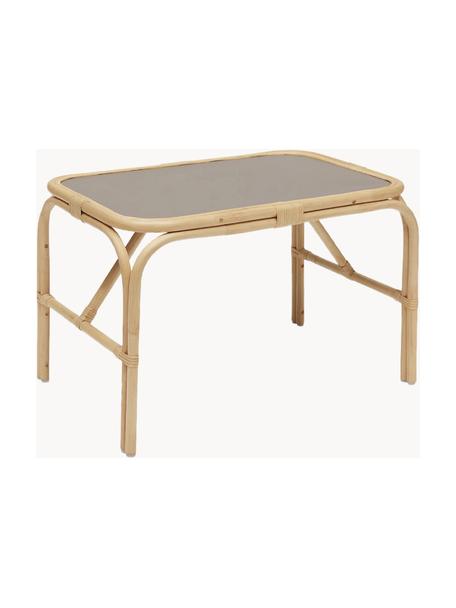 Handgefertigter Kindertisch Nana Mini, Tischplatte: Mitteldichte Holzfaserpla, Gestell: Rattan, Holz Grau, Beige, B 70 x T 48 cm