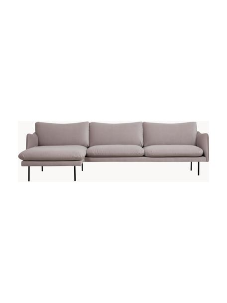 Fluwelen hoekbank Moby, Bekleding: fluweel (hoogwaardig poly, Frame: massief grenenhout, FSC-g, Poten: gepoedercoat metaal, Fluweel greige, B 280 x D 160 cm, hoekdeel links
