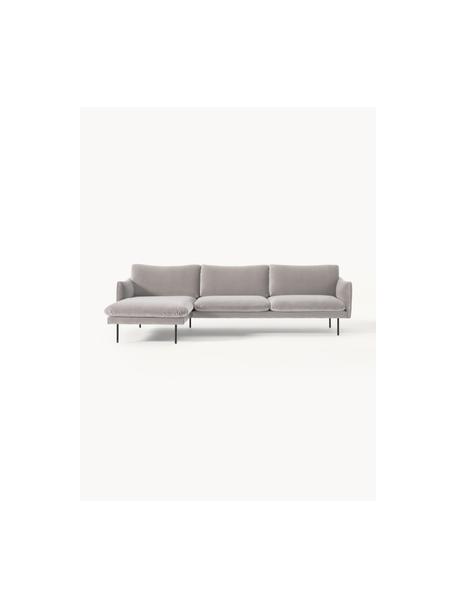 Sofa narożna z aksamitu Moby, Tapicerka: aksamit (wysokiej jakości, Stelaż: lite drewno sosnowe, Nogi: metal malowany proszkowo , Greige aksamit, S 280 x G 160 cm, lewostronna