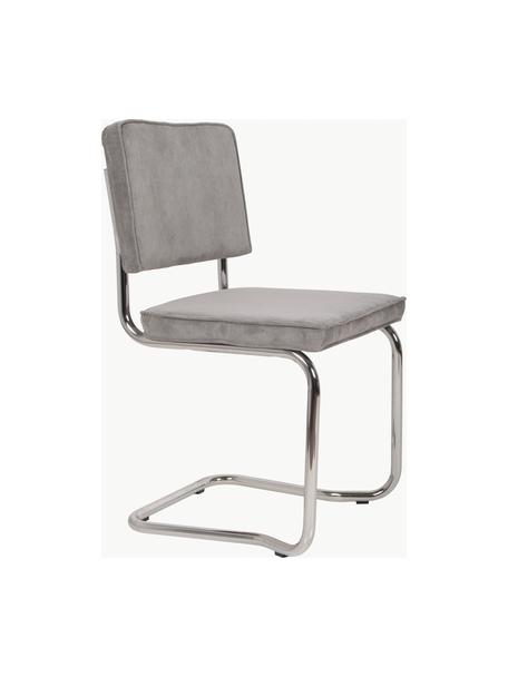 Chaises cantilever en velours côtelé Kink, 2 pièces, Velours côtelé gris, cadre argenté haute brillance, larg. 48 x prof. 48 cm