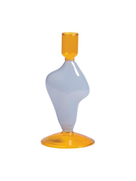 Kerzenhalter Flux aus Glas, Glas, Hellblau, Orange, Ø 8 x H 17 cm
