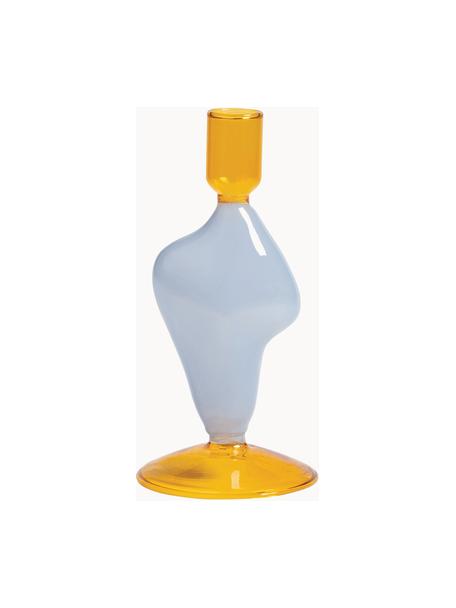 Candelabro de vidrio Flux, Vidrio, Azul claro, naranja, Ø 8 x Al 17 cm