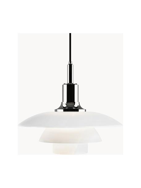 Hanglamp PH 3½-3, mondgeblazen, Lampenkap: opaalglas, mondgeblazen, Zilverkleurig, wit, Ø 33 x H 29 cm