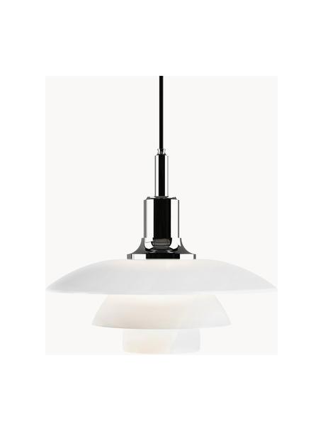 Hanglamp PH 3½-3, mondgeblazen, Lampenkap: opaalglas, mondgeblazen, Zilverkleurig, wit, Ø 33 x H 29 cm