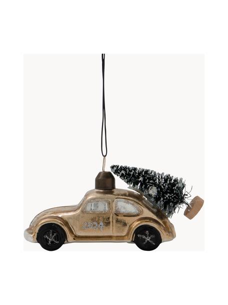 Weihnachtsbaumanhänger Car, Glas, Kunststoff, Goldfarben, B 11 x H 6 cm