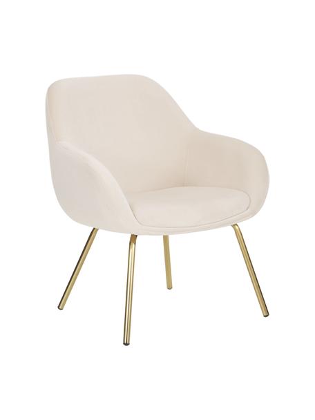 Fluwelen cocktail fauteuil Jana, Bekleding: fluweel (polyester) Met 2, Poten: gepoedercoat metaal, Fluweel crèmewit, goudkleurig, B 72 x D 68 cm